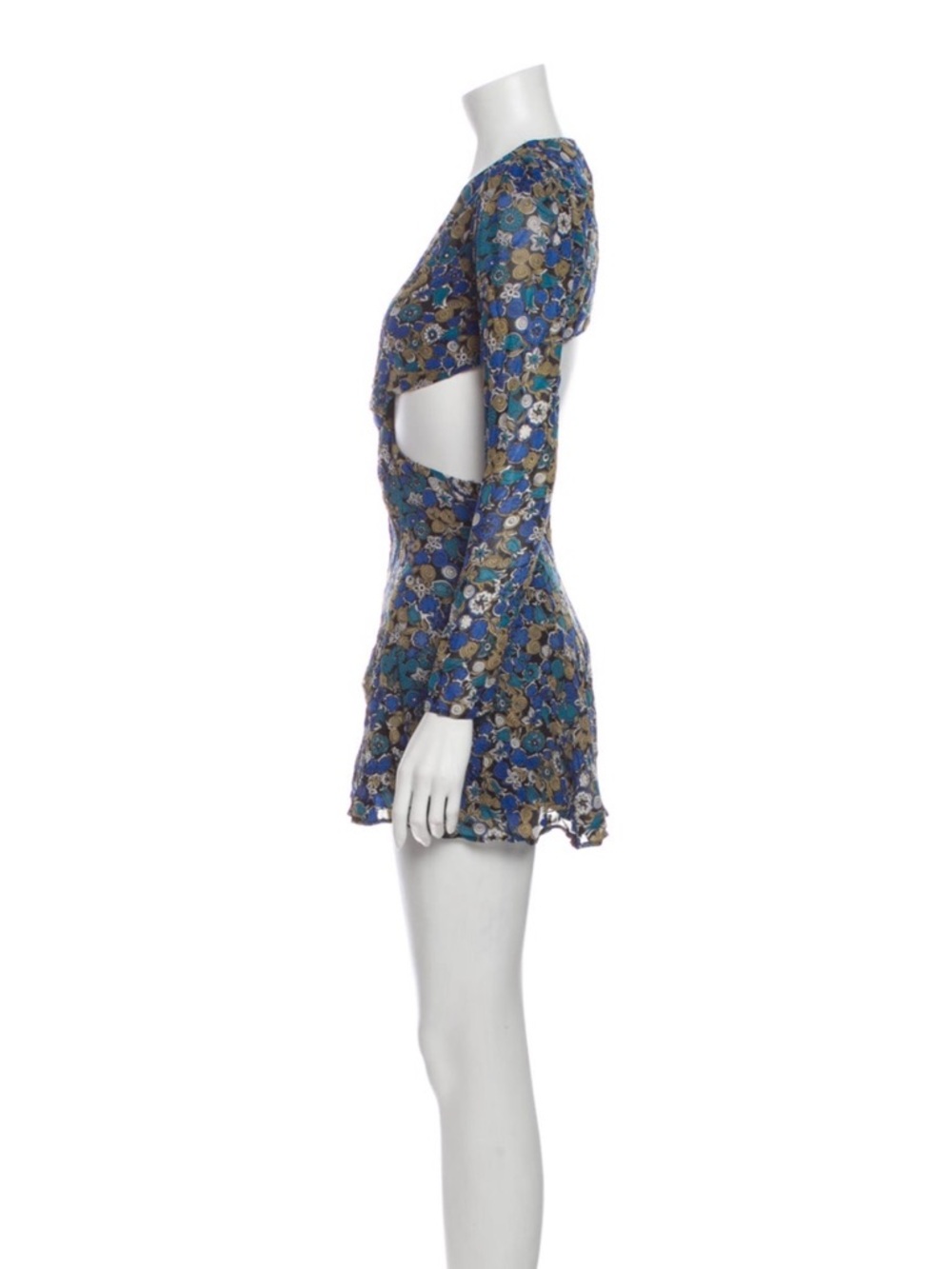 Blue Floral Cutout Mini Dress - Picture 2 of 3